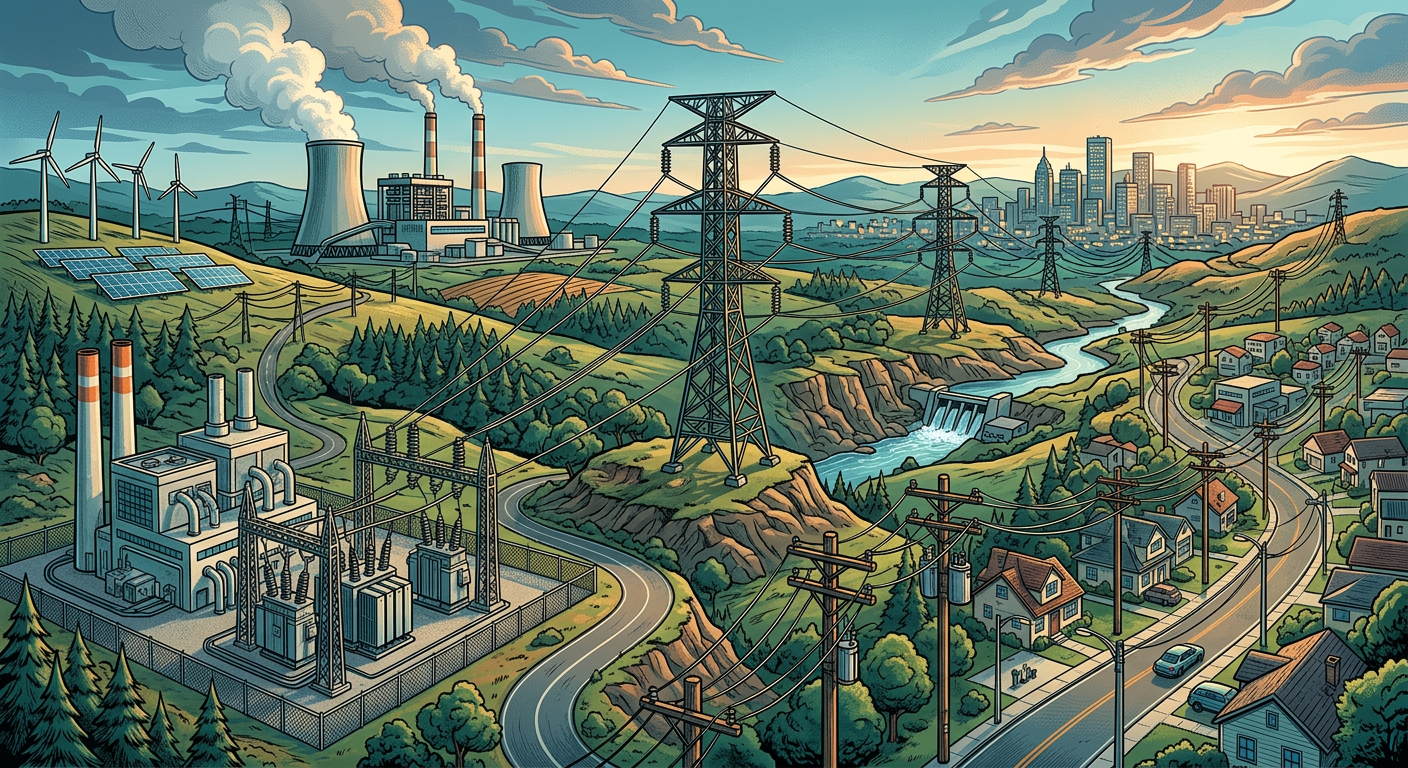 Firefly_Gemini Flash_Generate an illustration of electricity infrastructure 850297